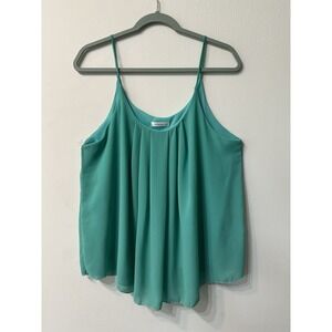JJ Perfection Pleated Chiffon Cami Tank Top XL Mint Green Flowy Cami Blouse USA